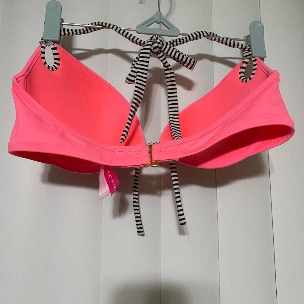 Victoria Secret push up neon pink with black/white striped straps swimsuit top - Picture 4 of 5
